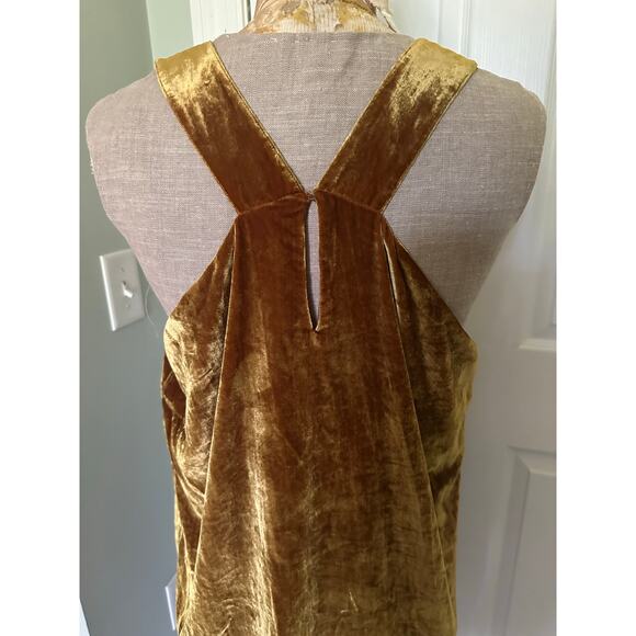 Loft velvet shift dress gold sz L lined sleeveless crushed - Picture 14 of 16